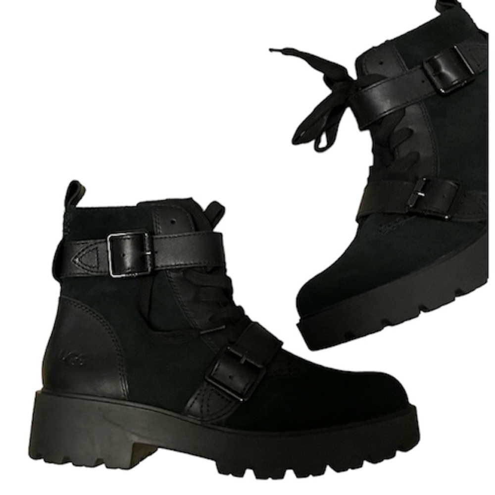 Ugg zorrah waterproof mix leather combat boots - Picture 4 of 13